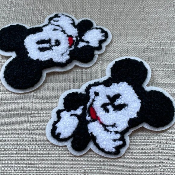 Iron On Patches Lot of 2 Patches BlackWhite Tone Embroidery Patches - Picture 4 of 7